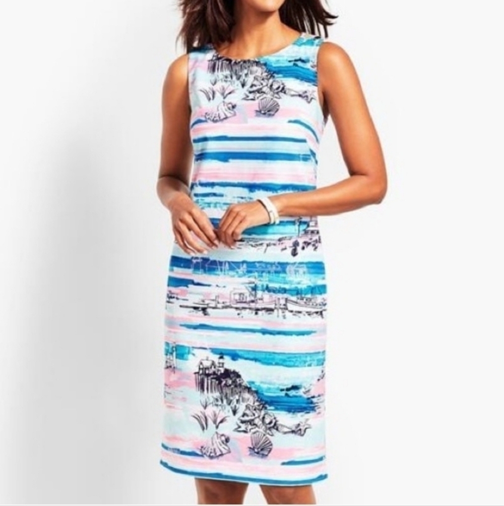Talbots seaside Harbour sheath pink blue vacation beach dress sz 6 petite